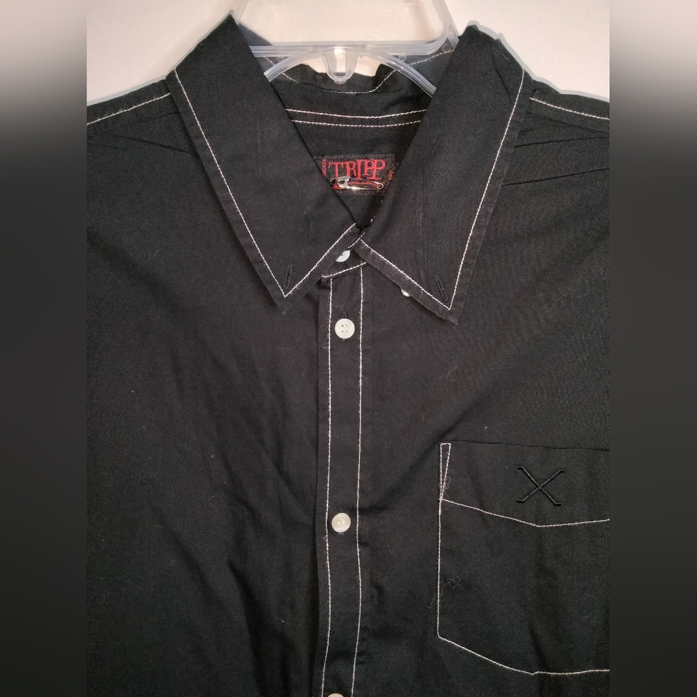 Tripp nyc (Size 2X) Men's Black & White Stitch 100% Cotton Button Down LS Shirt